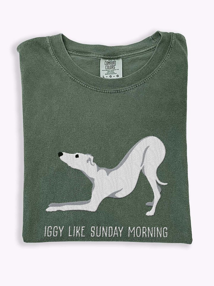 Iggy Like Sunday Morning T-Shirt(Embroidered) of an Italian Greyhound(White) product image (1)
