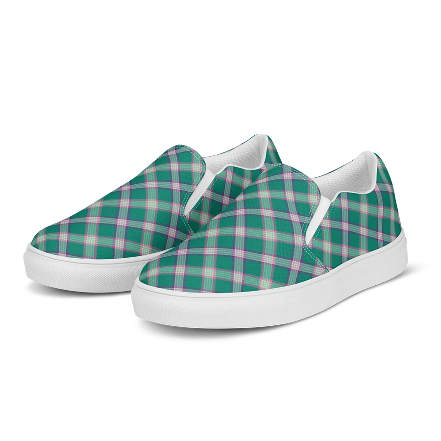 Emerald Green and Purple Plaid Women's Slip-On Shoes product image (3)