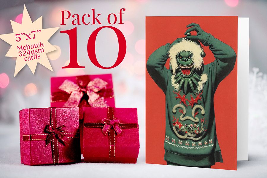 Retro Swamp Creature Ugly Sweater Christmas Cards Pack of 10 • 5×7 product image (3)
