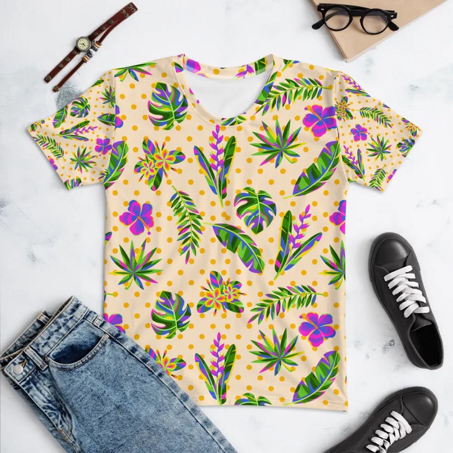 Ladies T shirt all over print tropical design giving a fresh holiday  feel. product image (10)