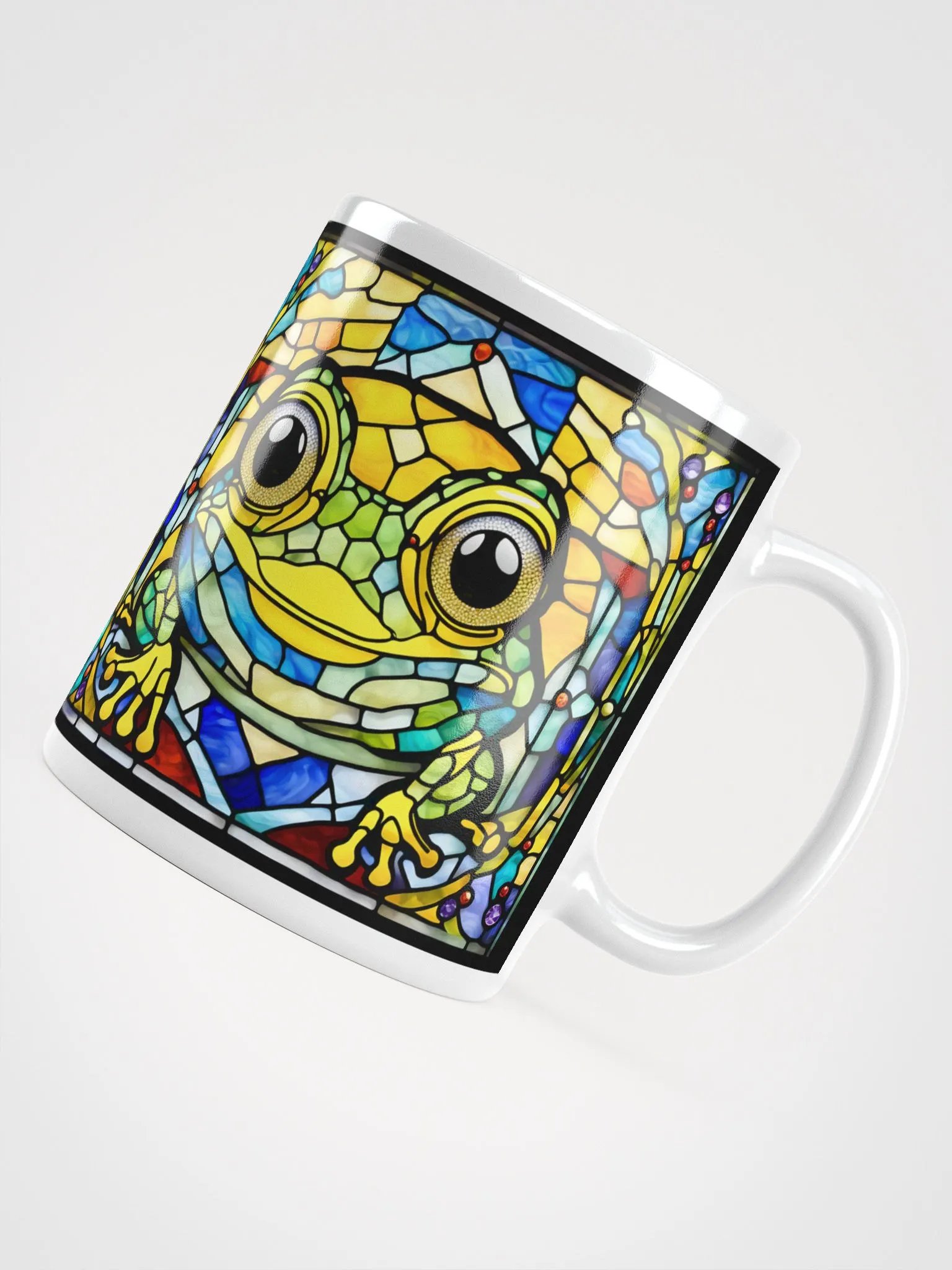 #002 Frolicking Yellow Frog Stained Glass Mug product image (4)