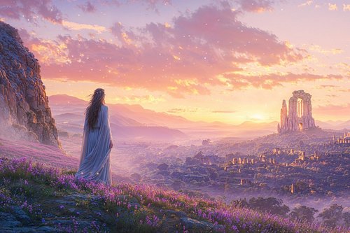 Golden light spills across wildflower dreams.
She walks the path of Persephone returning—each bloom a testament to the journe...