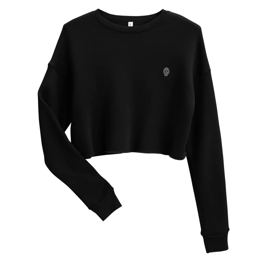 EXCLAIMING MENTALLY (L.C., B&W) embroidered fleece crop crew product image (8)