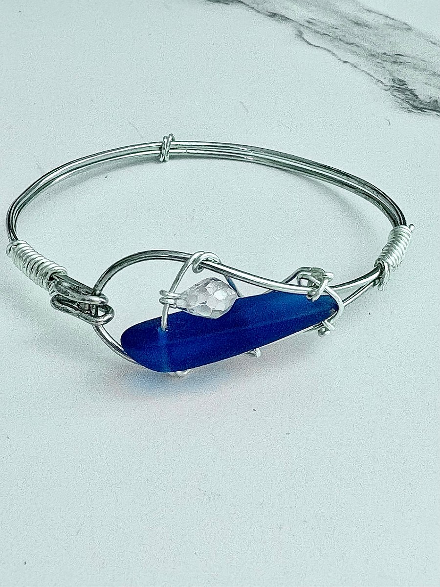Ocean Whispers Wire-Wrapped Sea Glass Bracelet | Handmade 6.75" Coastal Charm by Monique Faella Designs™ | MFD-00075 product image (8)