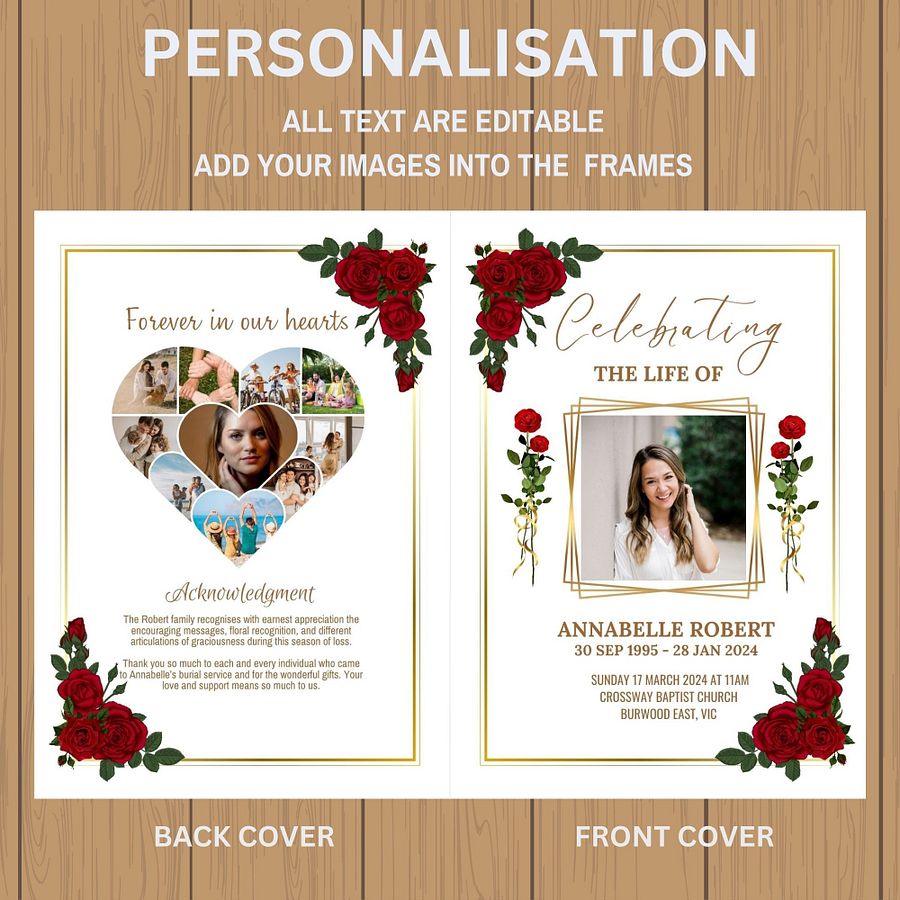 Red Roses Funeral Program Canva Template product image (6)