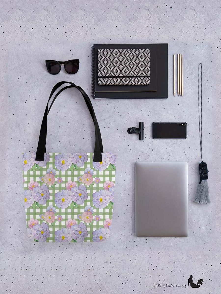 Gingham Blossoms - Med Lavender Flowers on Green Gingham product image (4)