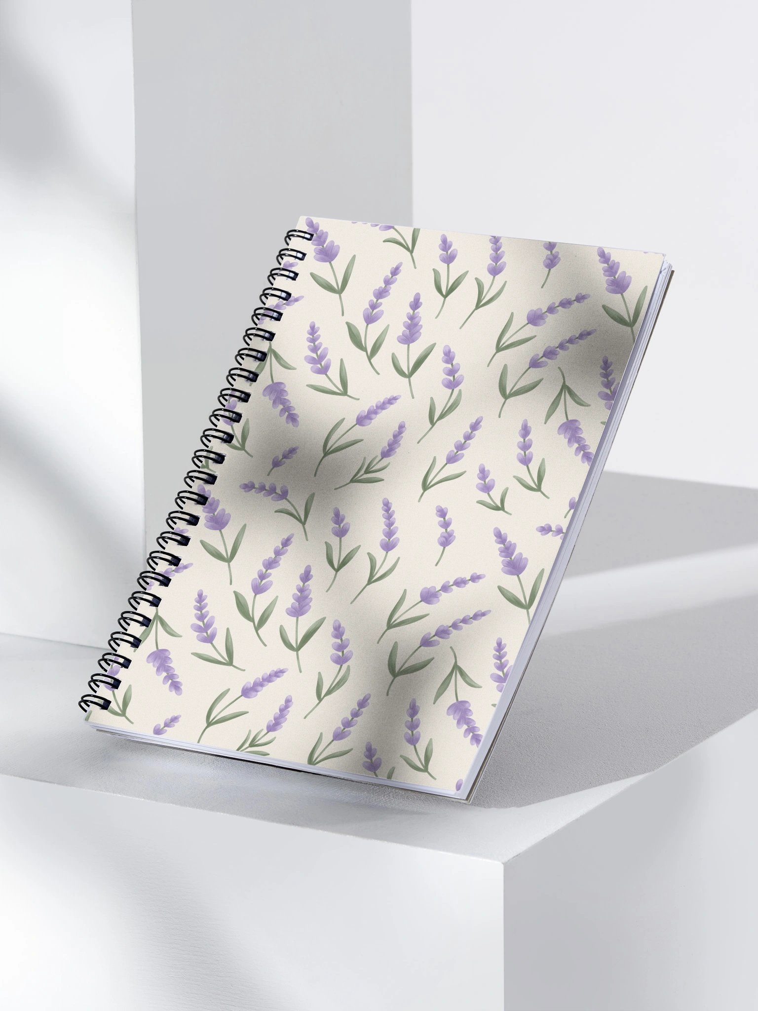 Spiral notebook with lavender pattern. Illustrated floral journal product image (3)