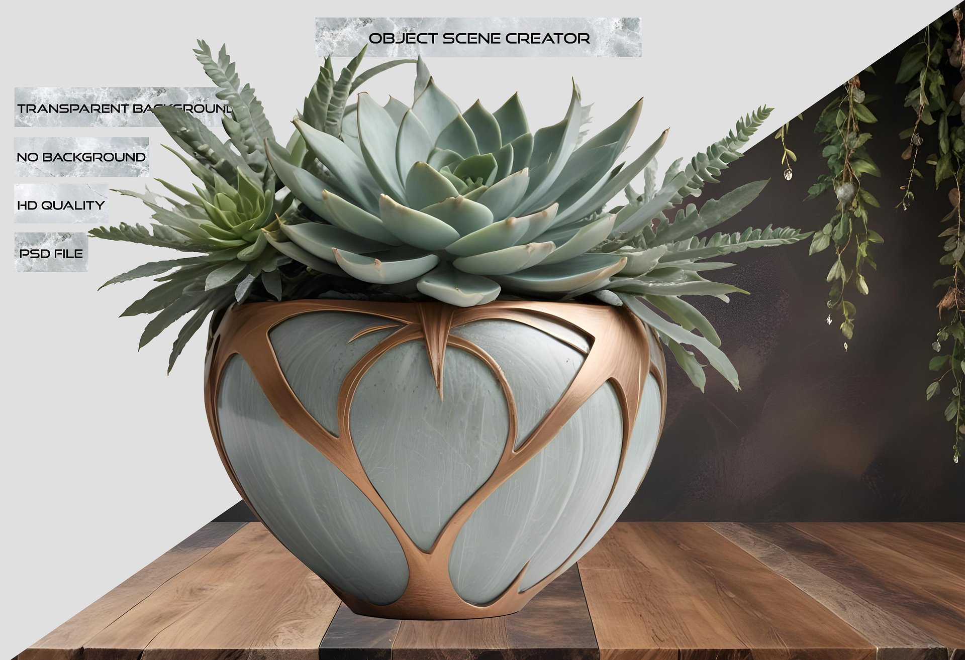 Gatsby Grace – Art Deco Pot with Succulent PNG product image (2)