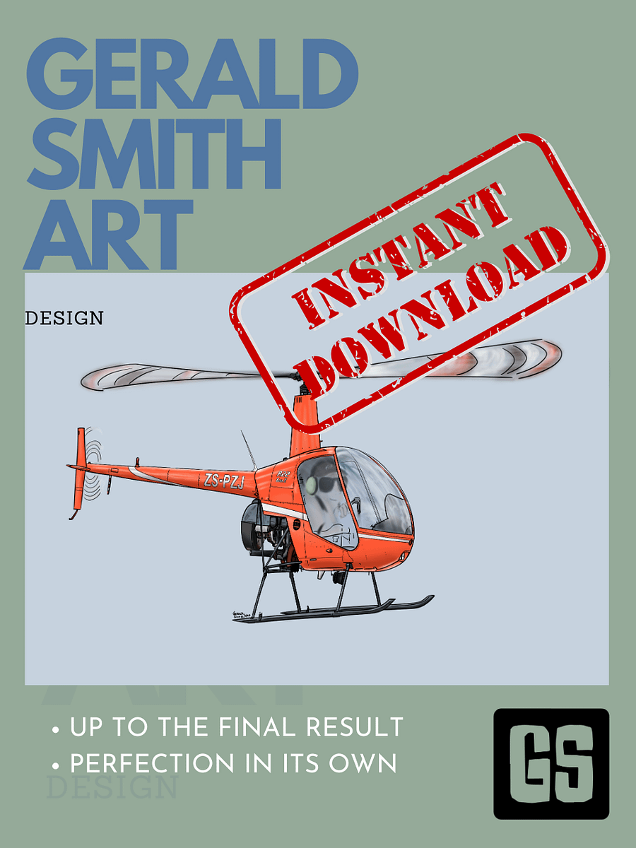 Robinson R22 Digital Printable Aviation Art with Blue Background product image (5)