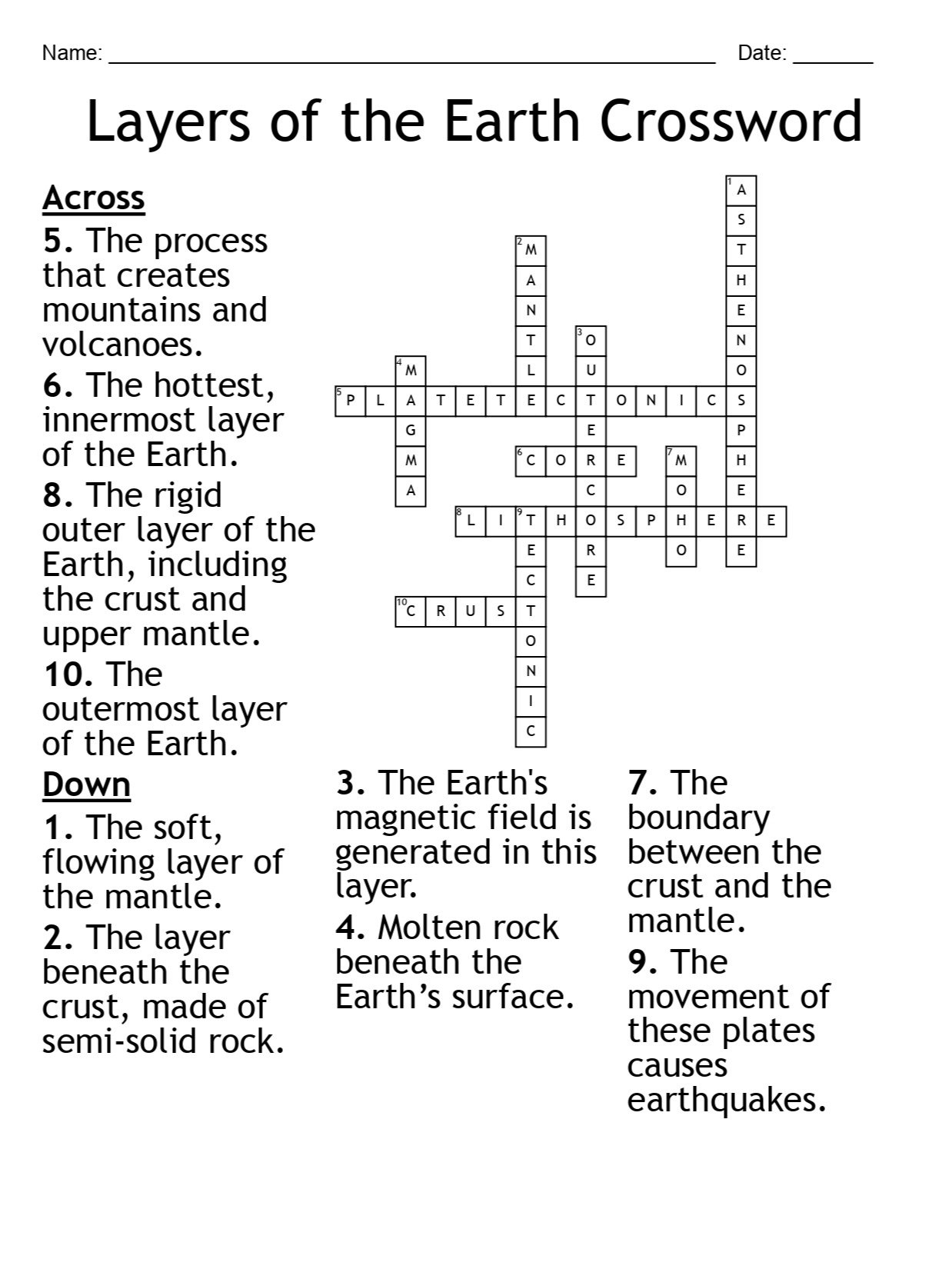 Layers of the Earth Crossword Puzzle: Fun Earth Science Activity product image (2)