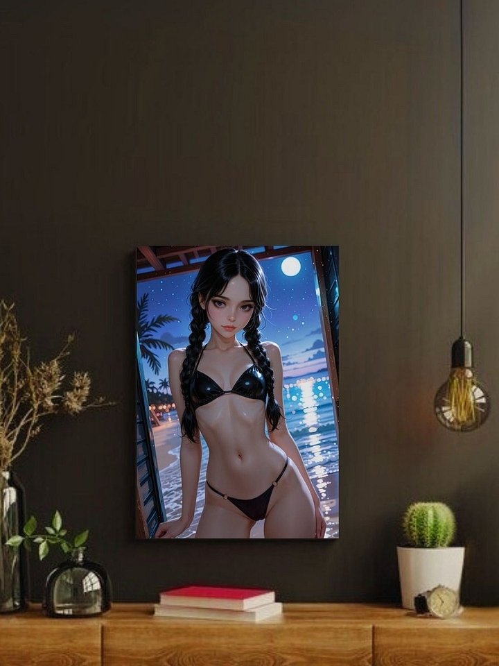 Wednesday Addams Black Bikini Night Beach – Glossy 8x10 Metal Print product image (2)