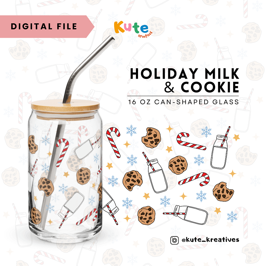 [Digital File] 16oz Can-Shaped Glass Wrap PNG | Holiday Milk & Cookie product image (1)