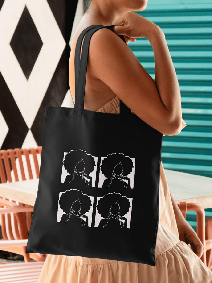 Afro Earthy Woman Design Black and White Tote Bag product image (1)