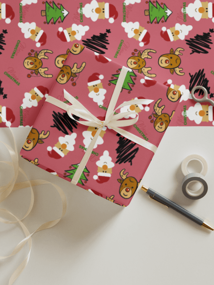 Reindeer, Santa, Christmas Tree Wrapping Paper - Cabaret product image (1)