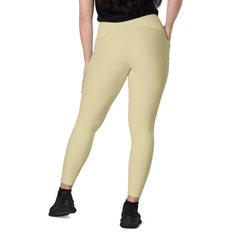 Plain Light Yellow Soft Summer Women's High Waisted Premium Crossover Leggings with Pockets by Treasure Pie product image (9)