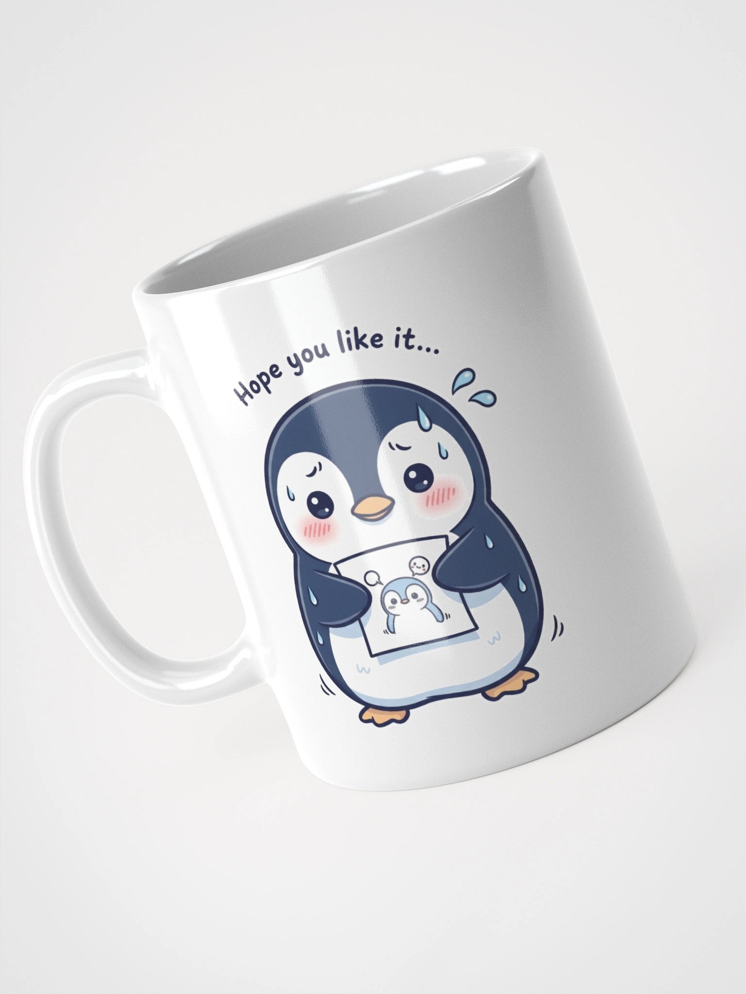 Nervous Penguin Presenting Art White Glossy Mug product image (4)