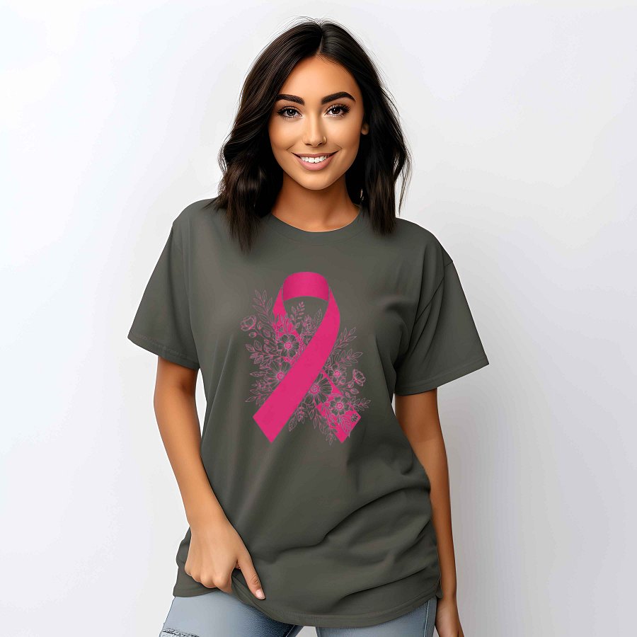 Pink Floral Breast Cancer Ribbon PNG, Awareness Sublimation, October Support Clipart, Digital Download for Shirts & Tumblers product image (3)