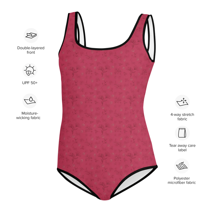 Gold Leaves and Chocolate Flowers on Magenta Youth Swimsuit product image (11)