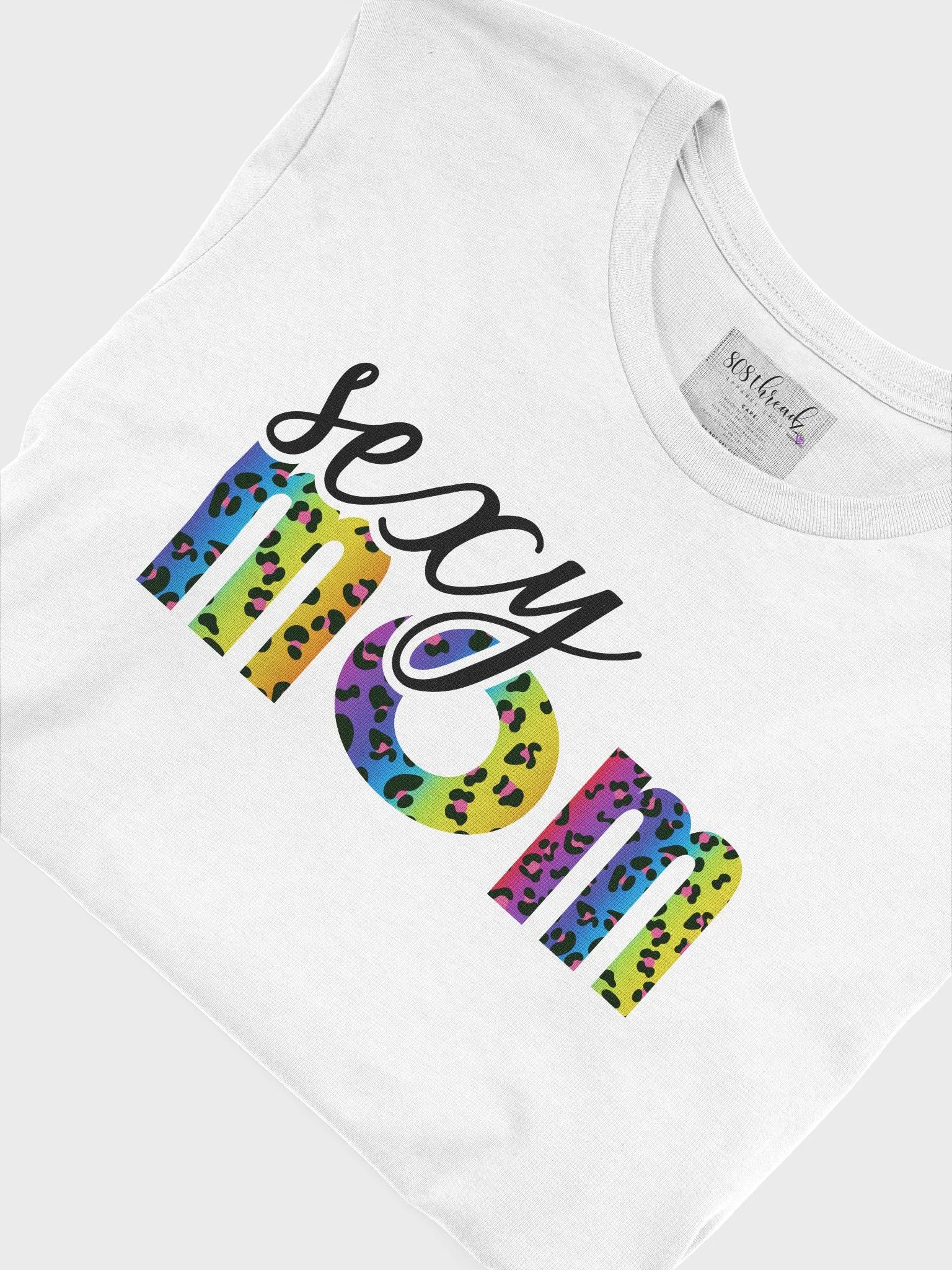 Sexy Mom T-Shirt; Black with Bright Rainbow Leopard Pattern product image (1)