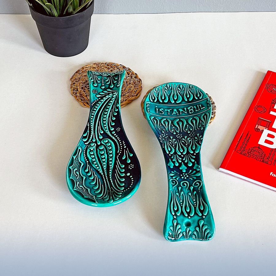 Ceramic turquoise spoon rest — handmade pottery, handmade ceramic, home decor, handmade gift, Turkish ceramic product image (3)