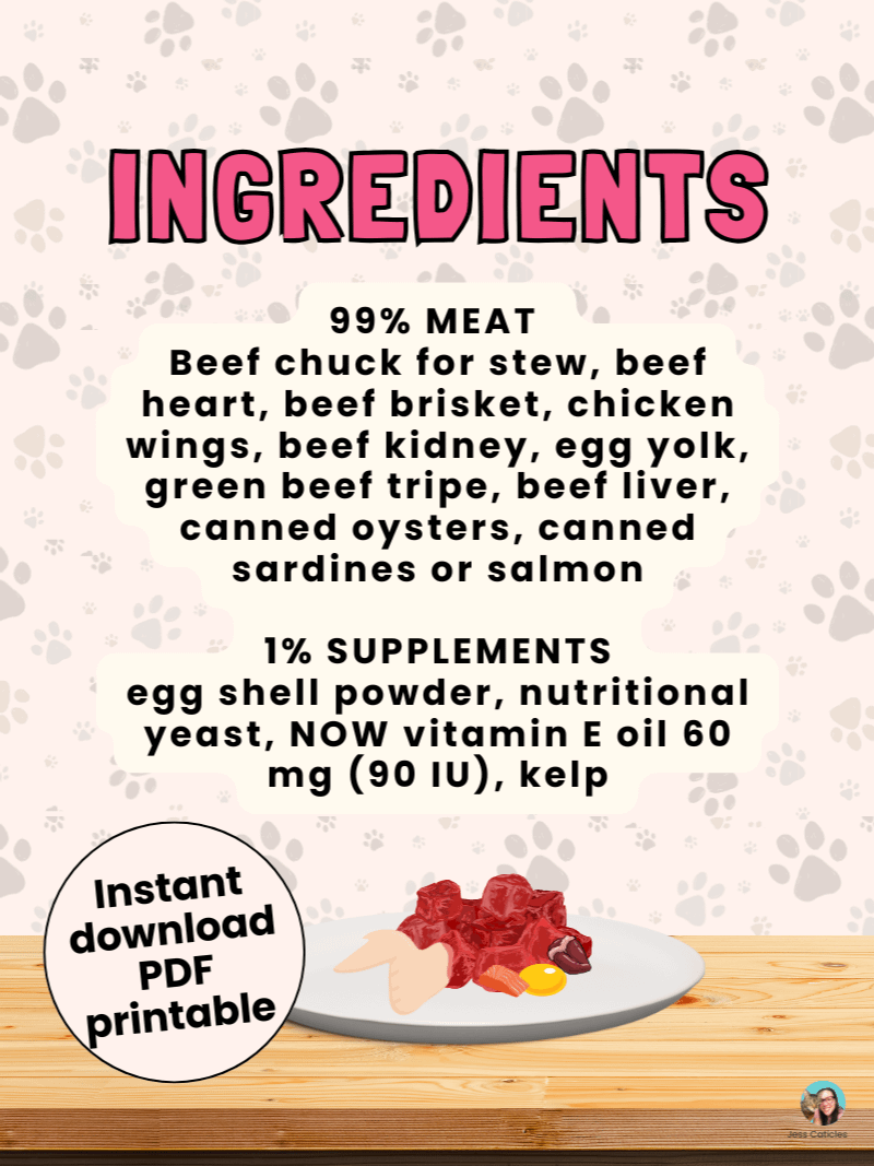 Beef & chicken wing raw meaty bone cat food recipe ~ 1 recipe for adult cats product image (3)