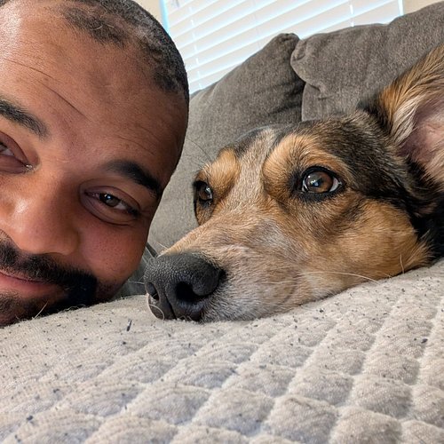 Great way to start the morning. Me and Bailey relaxing.