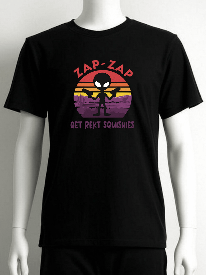 Zap-Zap Alien T-Shirt – Retro Sunset Gamer Tee | Get Rekt Squishies product image (1)