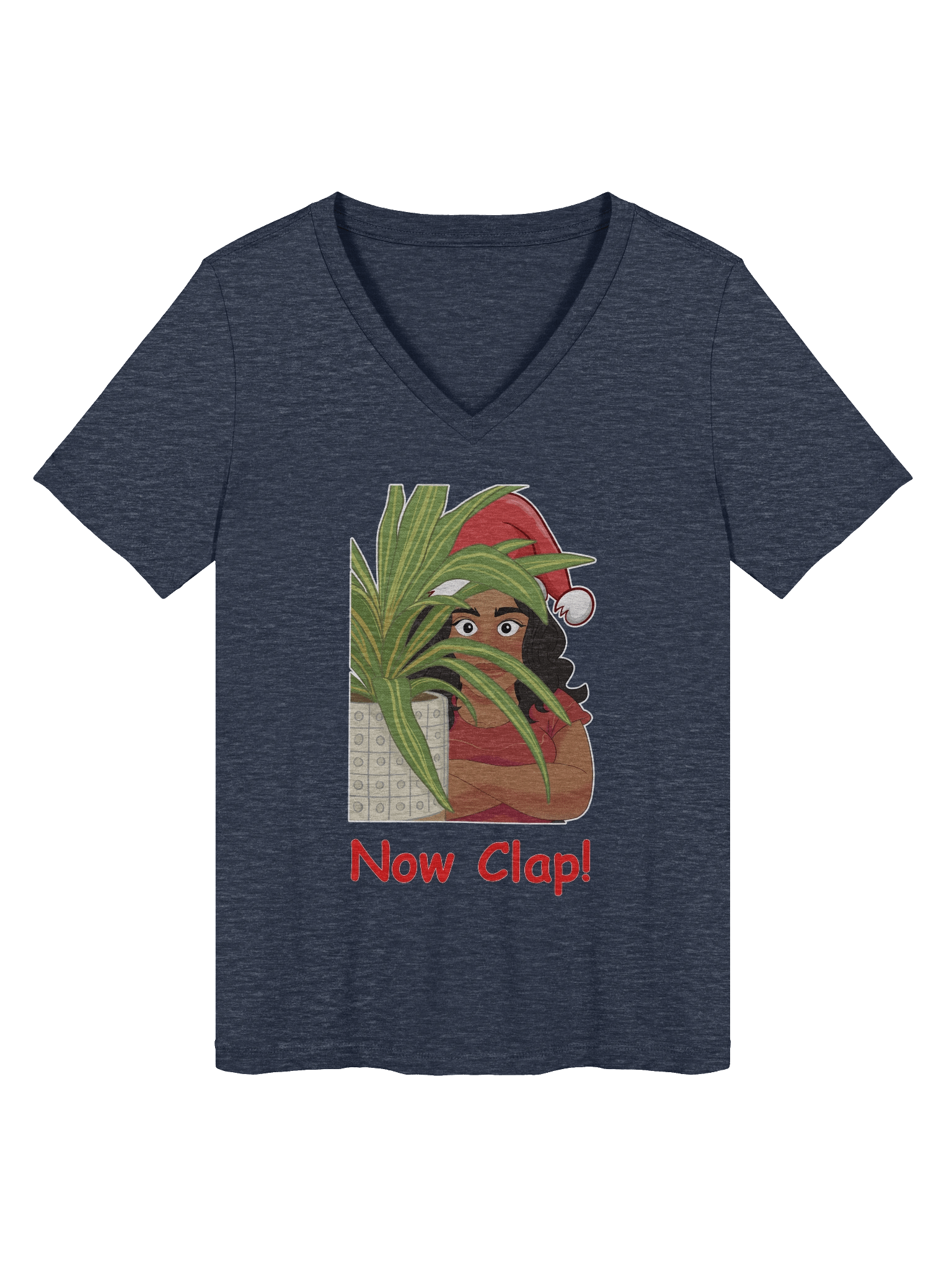 Women's Now Clap! Santa Hat V Neck Tee Shirt product image (23)