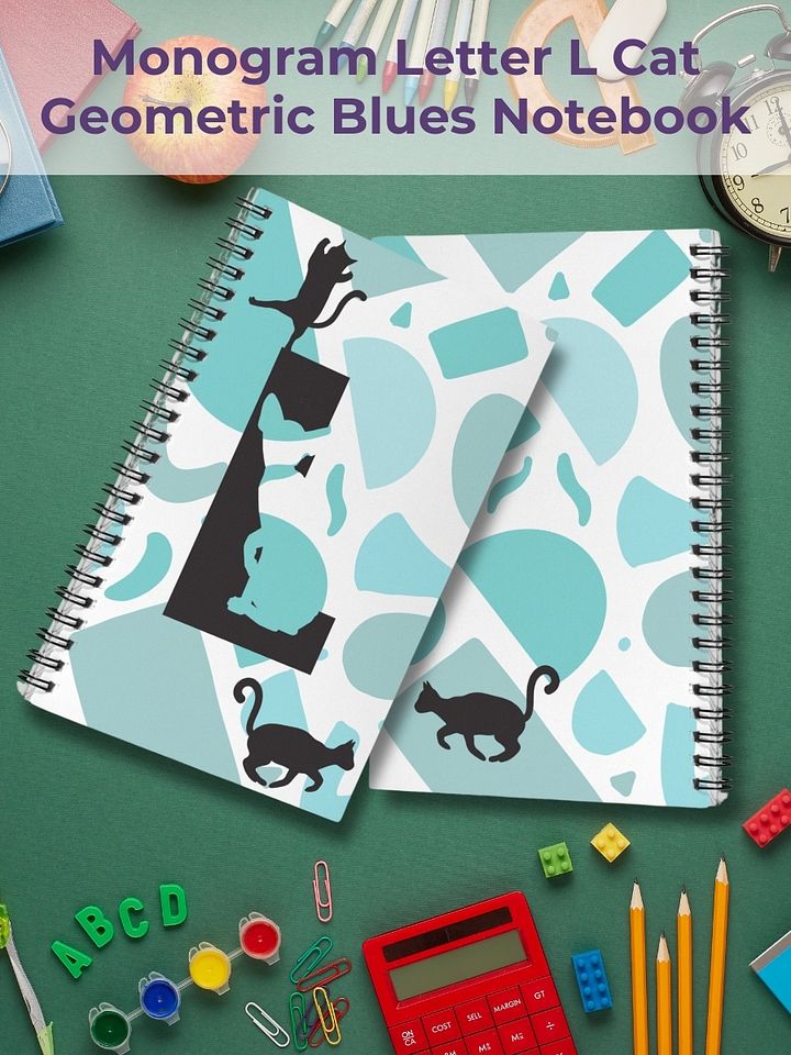 Monogram Letter L Cat Lover Geometric Blues Notebook product image (1)