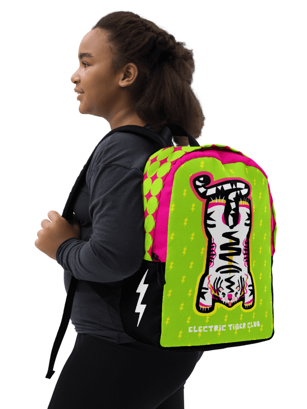White Electric Tiger on Lime & Pink - Backpack product image (4)