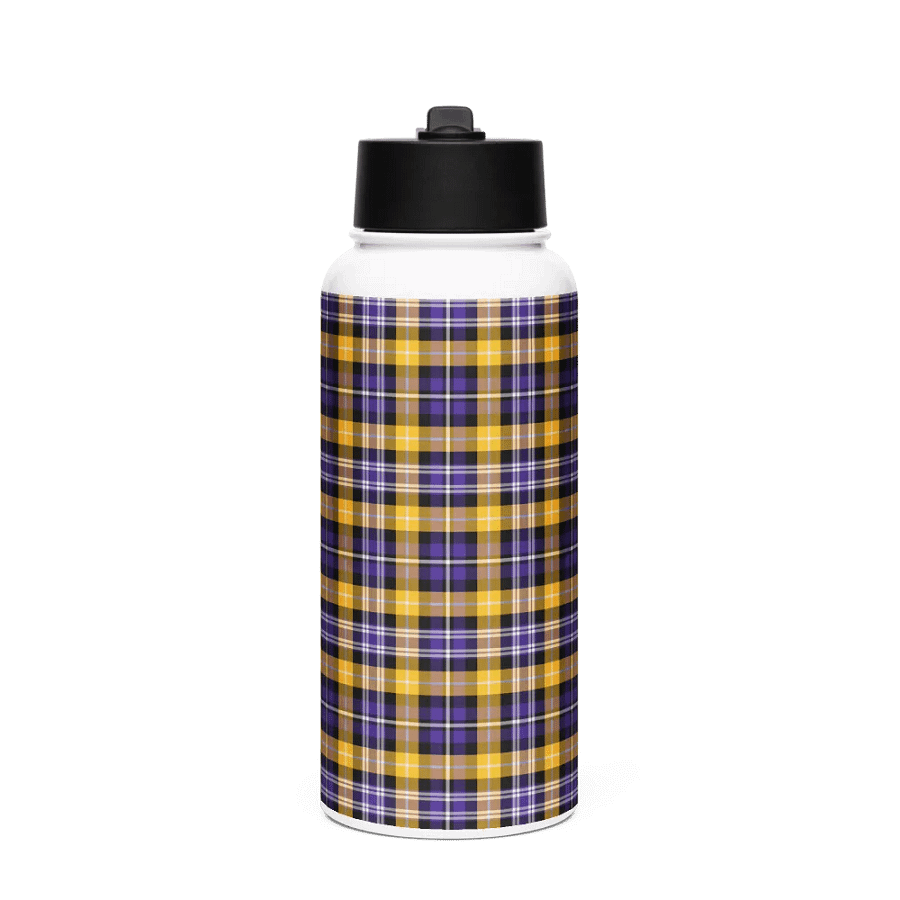 Purple and Yellow Gold Sporty Plaid Water Bottle product image (4)