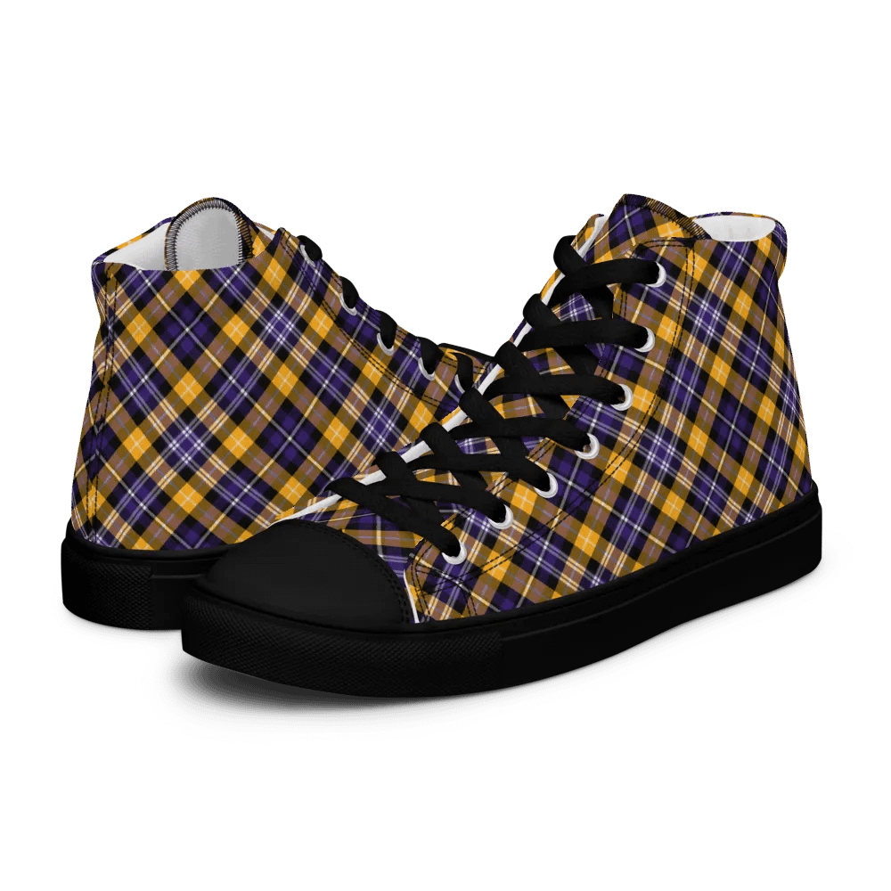 Purple and Yellow Gold Sporty Plaid Men's High Top Shoes product image (8)