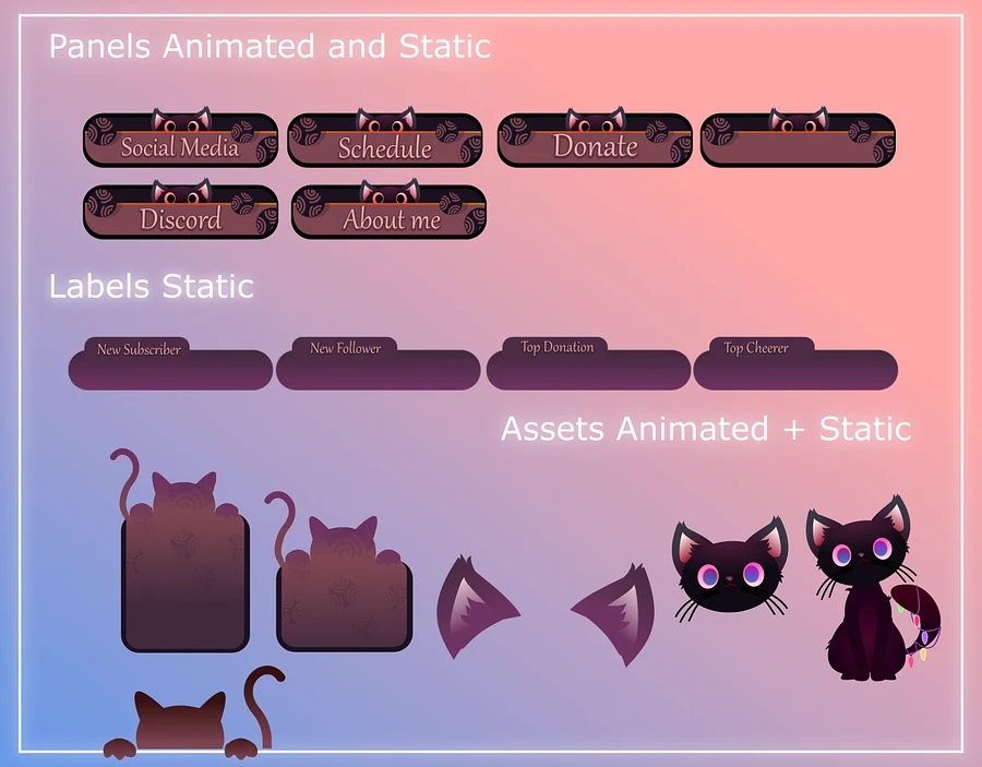 Cute Stream Overlay Animated pack, Cat Stream Overlay Pack, Vtuber Stream Overlay product image (5)