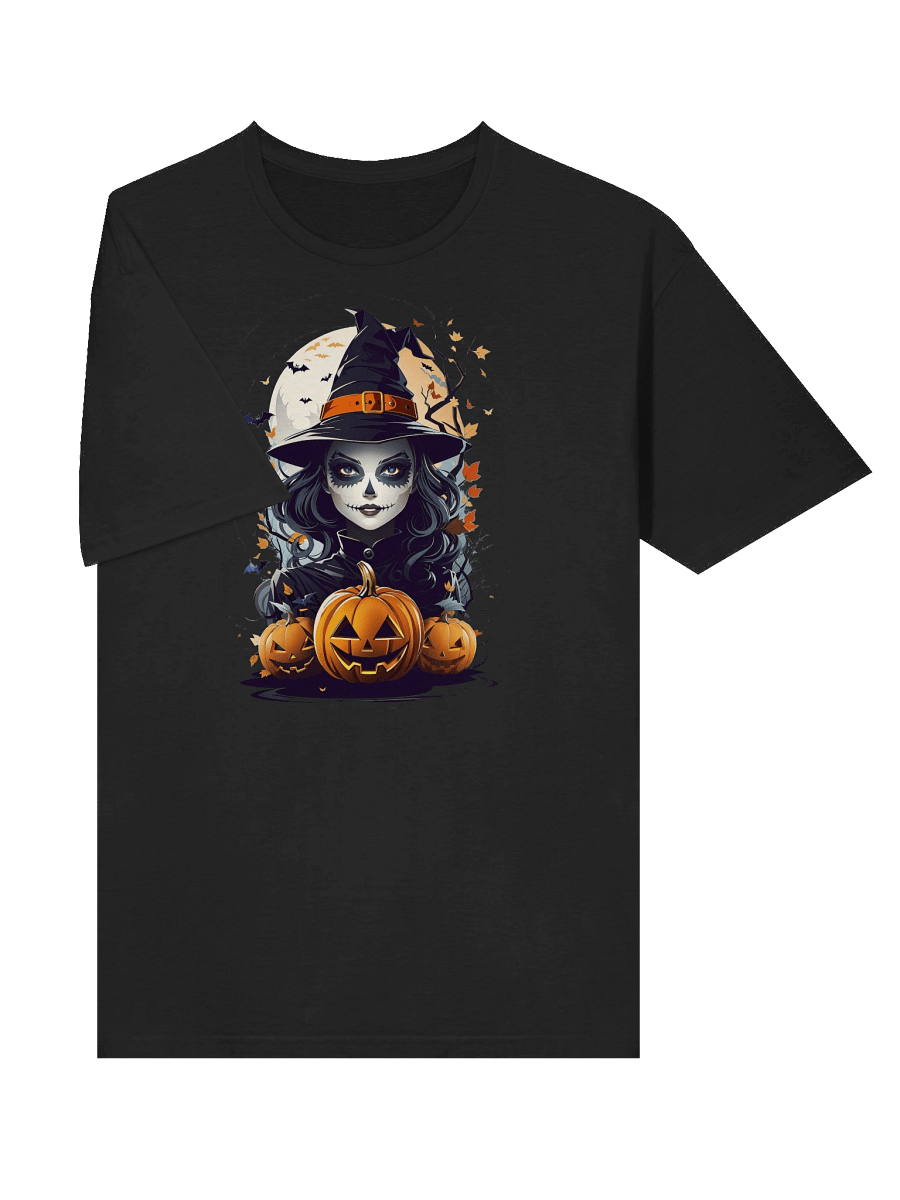 Witch and Pumpkins T-Shirt – Spooky Halloween Witch Tee, Gothic Jack-o’-Lantern Shirt product image (29)