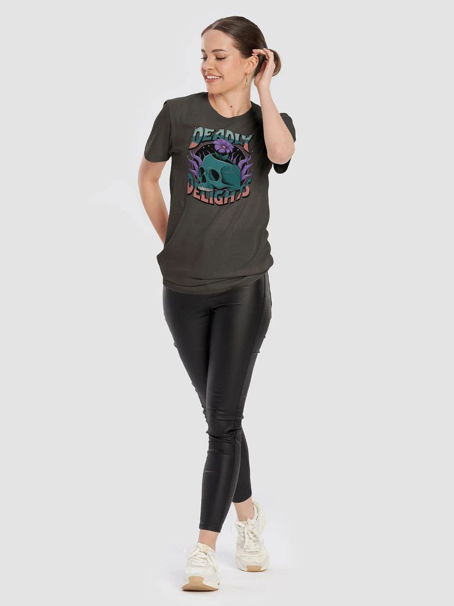 “DEADLY DELIGHTS” t-shirt, Skull design t-shirt, Halloween themed shirt, Unique Halloween outfit, Daring fashion statement, Floral skull shirt, Halloween party attire, gift idea product image (10)