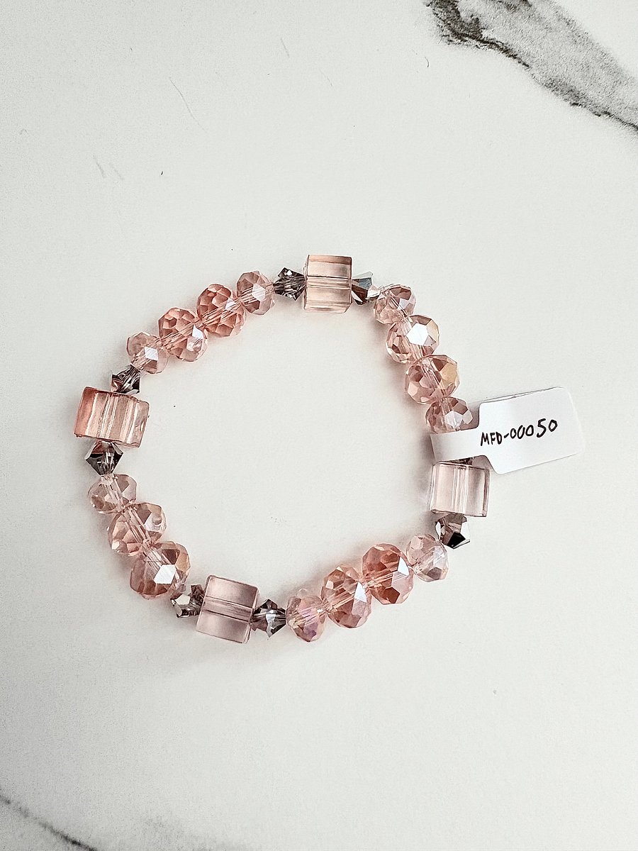 Dusty Rose Elegance | Faceted Glass Bead Bracelet | Handmade 7" Coastal Charm | by Monique Faella Designs™ | MFD-00050 product image (6)