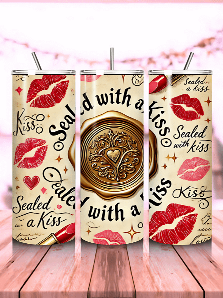 Sealed with a Kiss Valentine’s Day Tumbler Wrap – Romantic Love Letter Design for 20oz Skinny Cup – Sublimation PNG Download – 300 DPI product image (1)