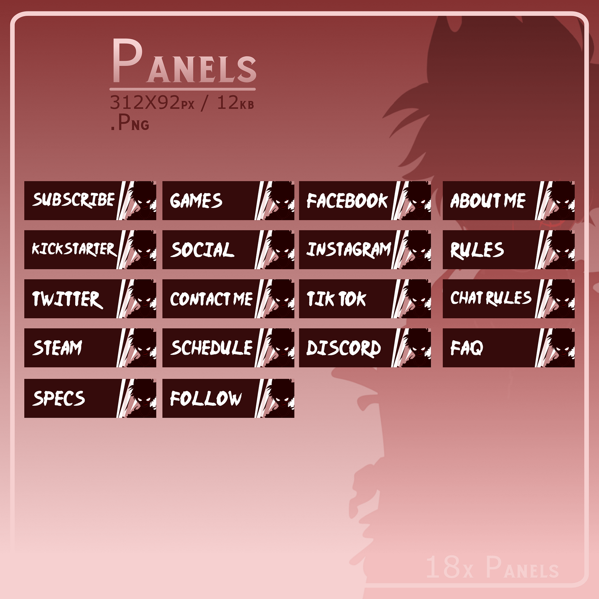 DARK ANIME Stream Overlay Pack, Anime Overlay pack, Anime Twitch Overlay, Gaming Stream Overlay, Red Overlay Twitch, Phonk Twitch Overlay product image (5)