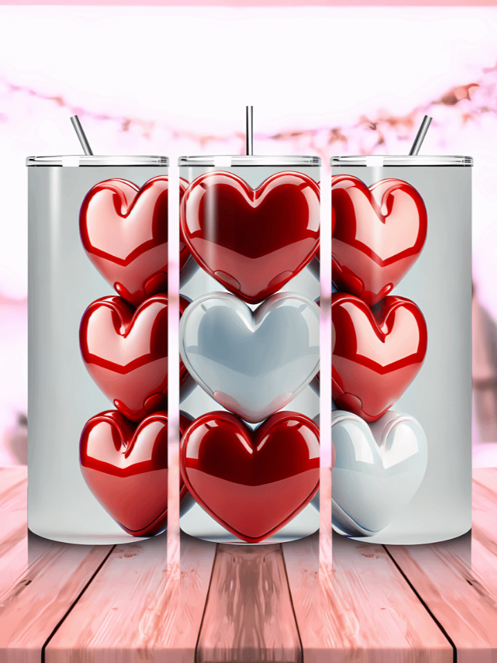 Valentine Tumbler Wrap 20oz – Red & White Hearts PNG for Sublimation – High-Resolution 300 DPI Digital File product image (1)