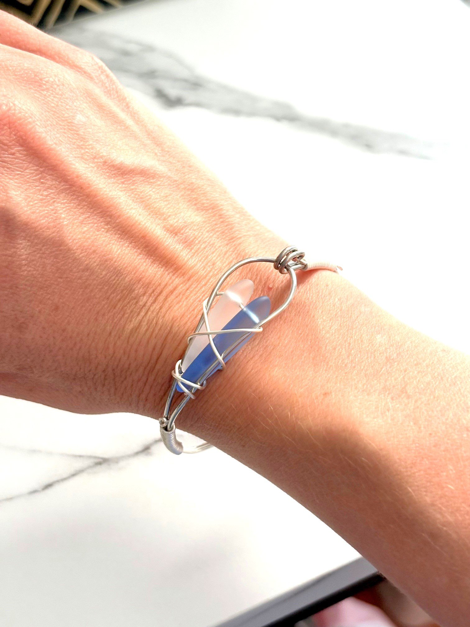 MFD-00185 | Ocean Whispers Wire-Wrapped Sea Glass Bracelet | Handmade 6.5" Coastal Charm by Monique Faella Designs™ product image (5)