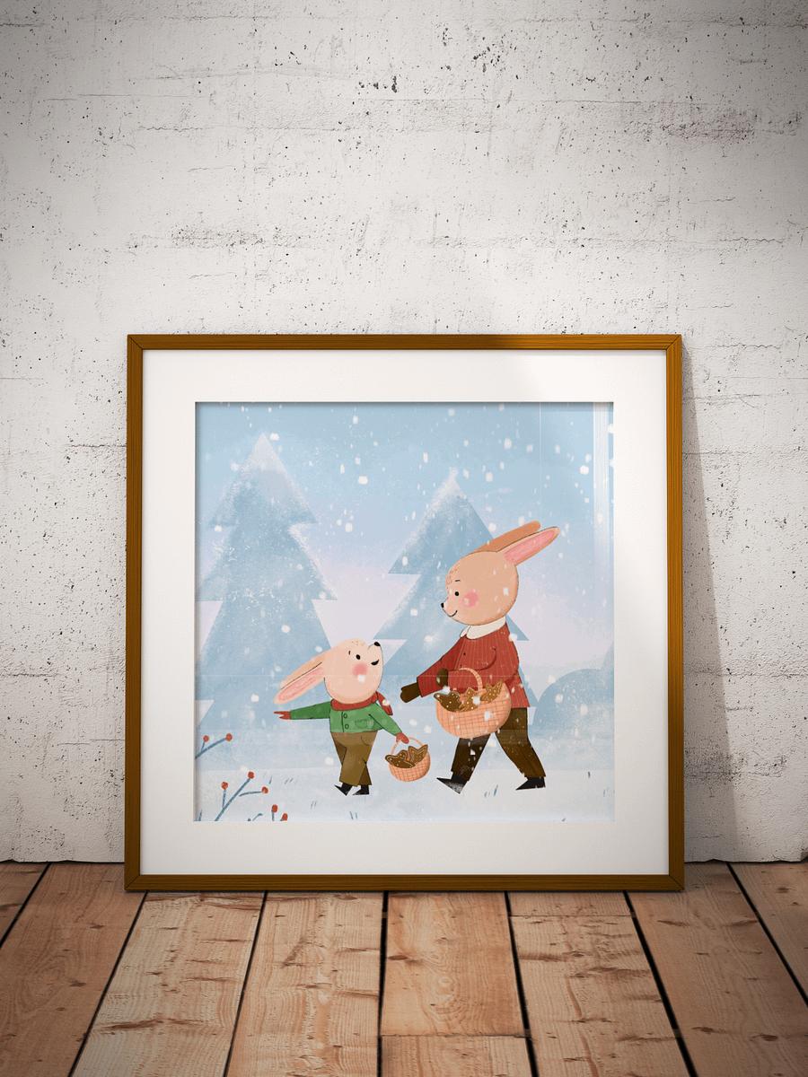 Zimowy Plakat dla Dzieci, Króliczki do Druku. Printable Winter Art Print - Cute Rabbits for Children. product image (5)