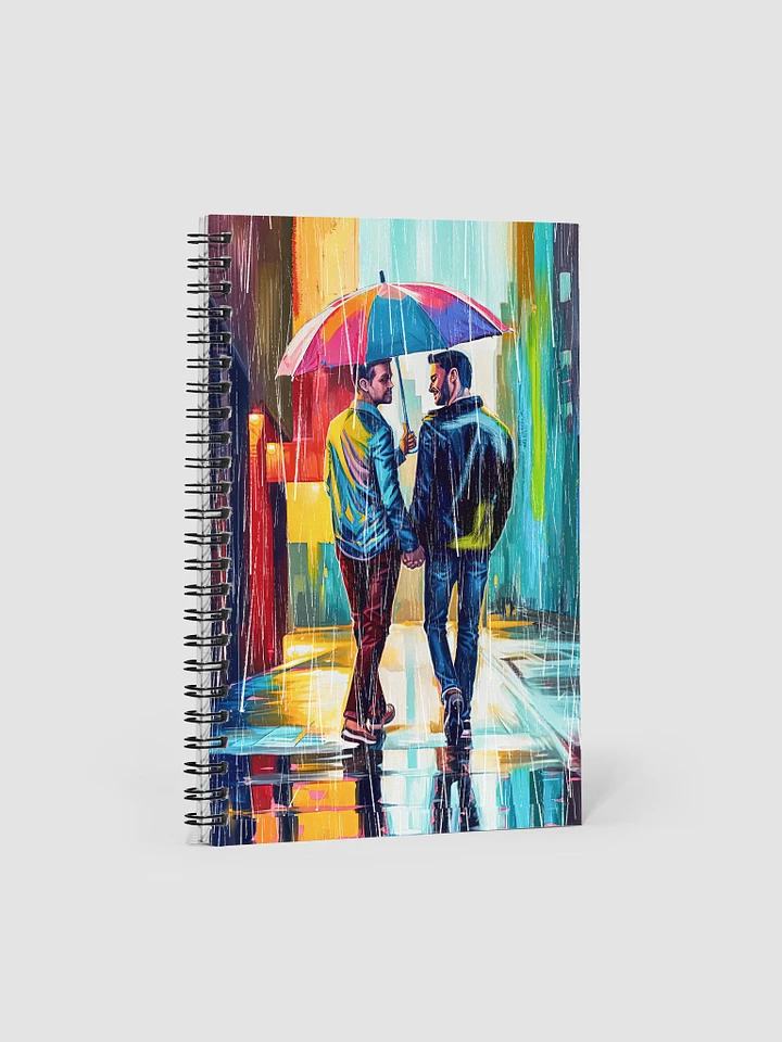 Gay Couple In The Rain – Colorful Two Hearts Spiral Notebook product image (1)