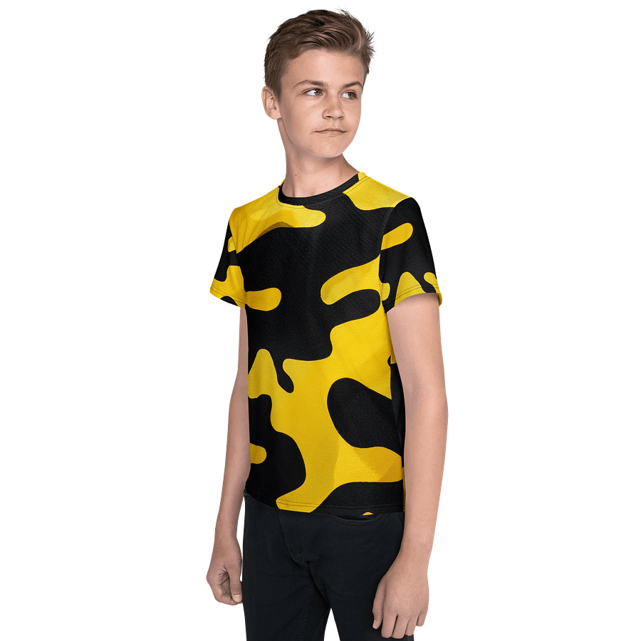Youth Crew Neck T-Shirt black and yellow camo product image (3)