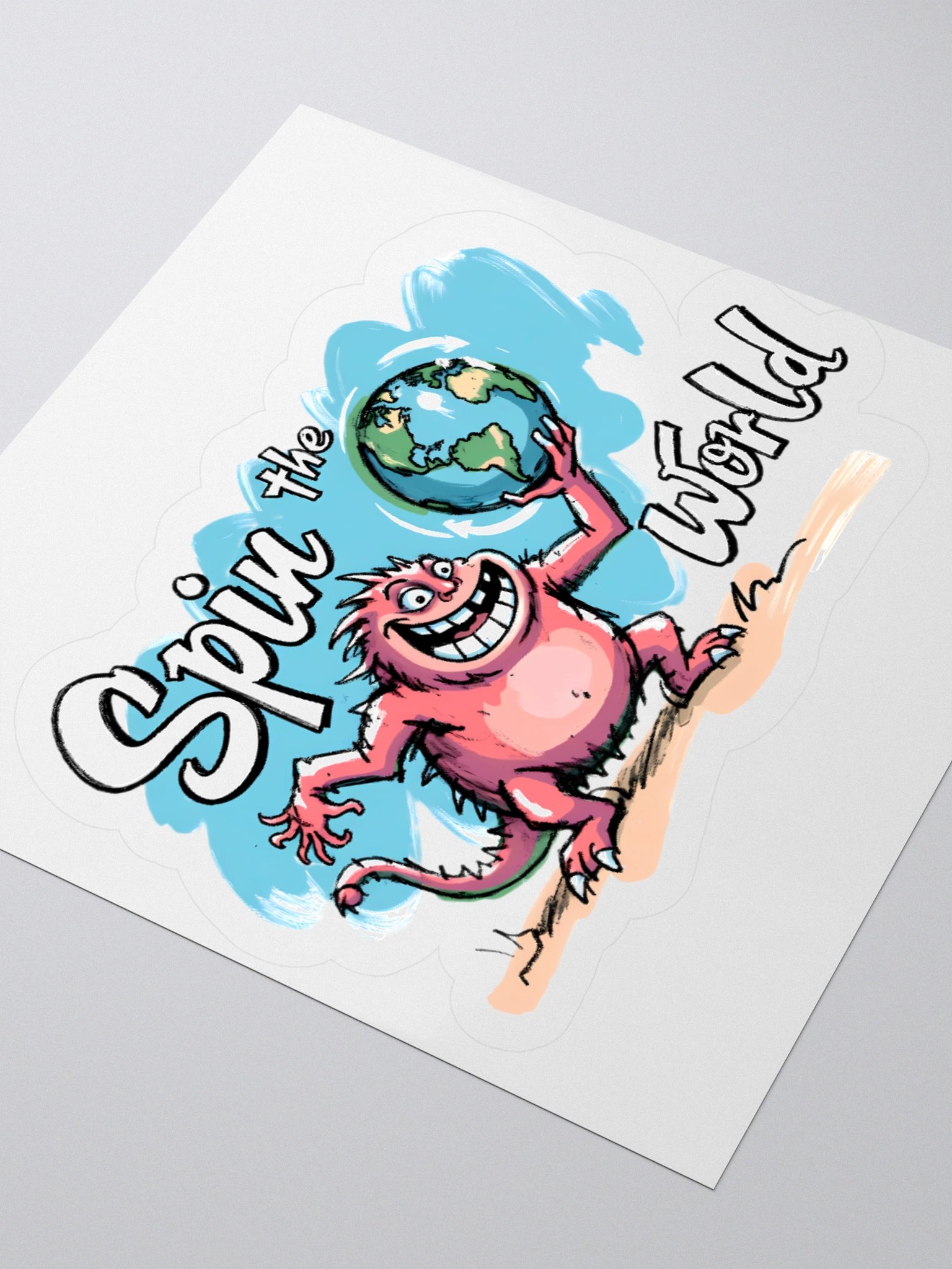 Playful Monster Spins the World: Cartoon Fun Sticker product image (8)