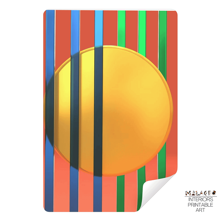 Minimalist 3D Digital Art | Blue and Green Lines Gold Circle on Orange Background product image (2)