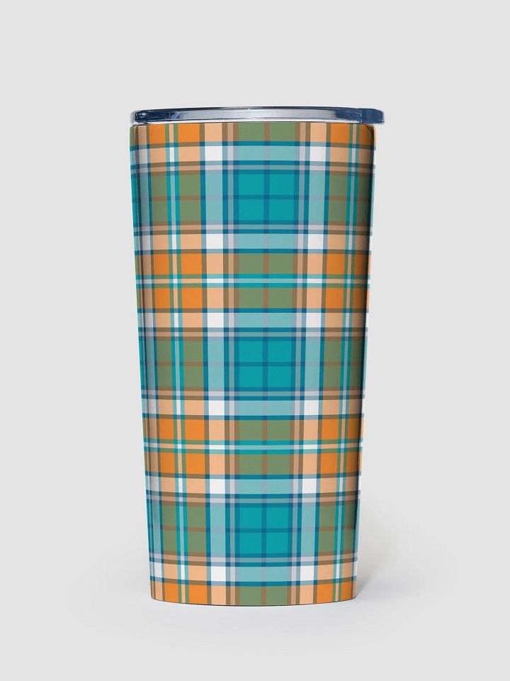 Turquoise and Orange Sporty Plaid Travel Tumbler product image (2)