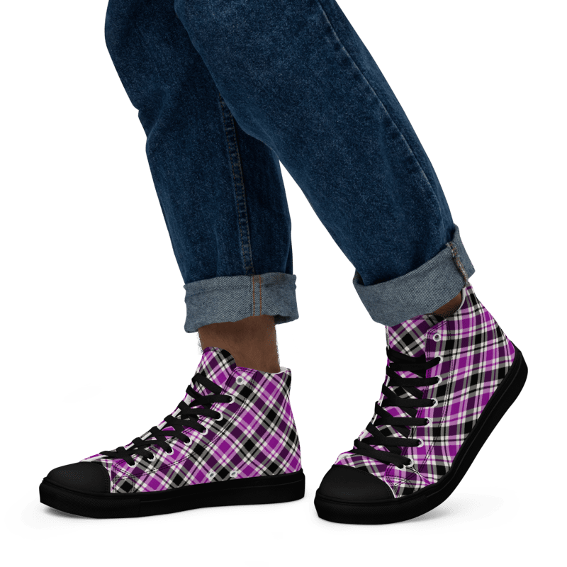 Purple, Black, & White Plaid Men's High Top Shoes product image (5)
