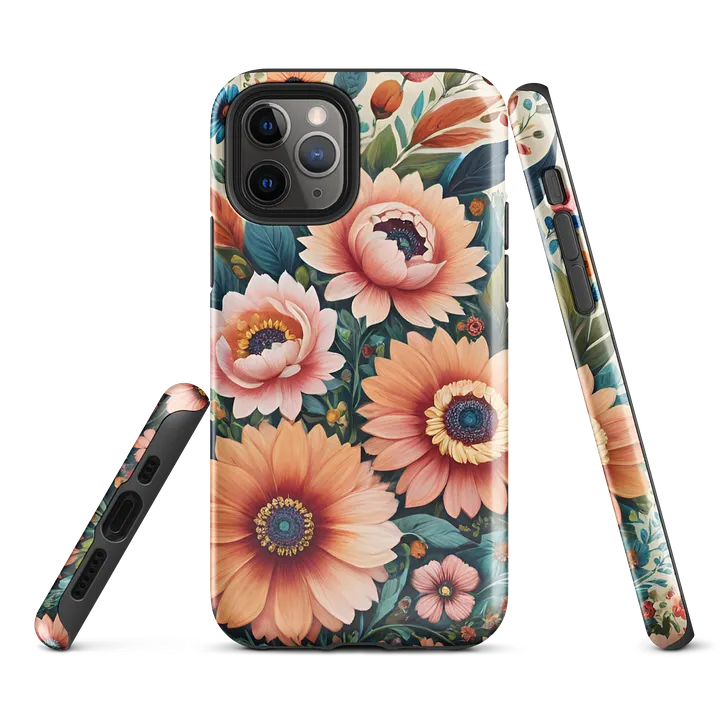Tough Phone Case for iPhone® - Pink and Peach Flowers Painting product image (1)