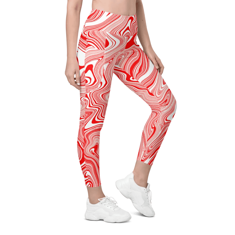 Leggings with Pockets - Red and White Liquid Swirls product image (4)