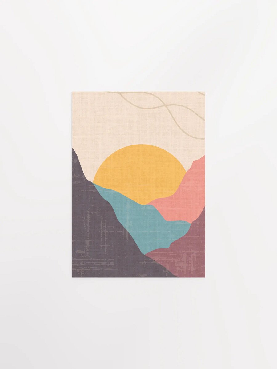 Calming Minimalist Boho Wall Art – Sunset, Hills & Flowing River Print | Modern Neutral Aesthetic Home Decor product image (11)